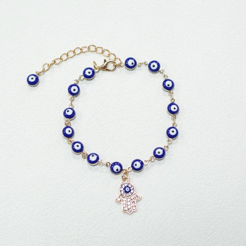 Retro Evil Eye Fußkettchen aus dem Nahen Osten mit bunten Emaille-Blumen und Handflächenanhänger von Joom DACH