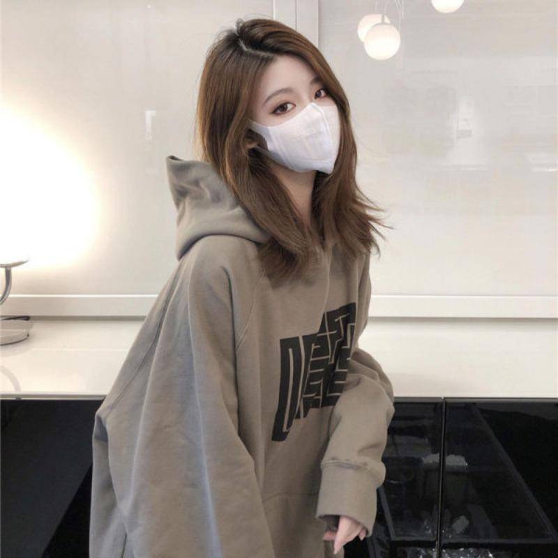 Retro Fleece Pullover Damen Herbst und Winter Neu Koreanische Version Studenten Print Kapuzenpullover Lockerer Mantel Oberteil M von Joom DACH