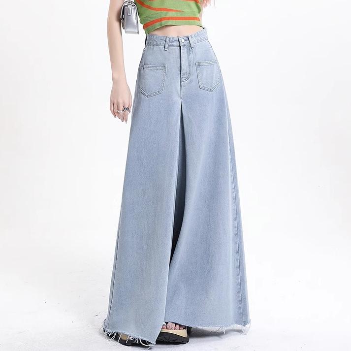 Retro Geknöpftes Weitbein-Jeans für Damen mit Hoher Taille Schlankmachend Gerades Taschen-Design Nische Hong Kong Stil 2XL von Joom DACH