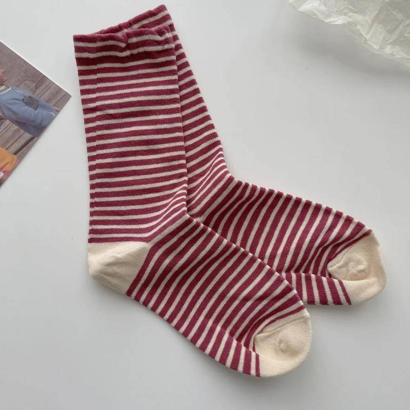 Retro Gestreiften Socken Frauen Mitte Rohr Socken Frühling Herbst Koreanische Japanischen Strümpfe rosa von Joom DACH