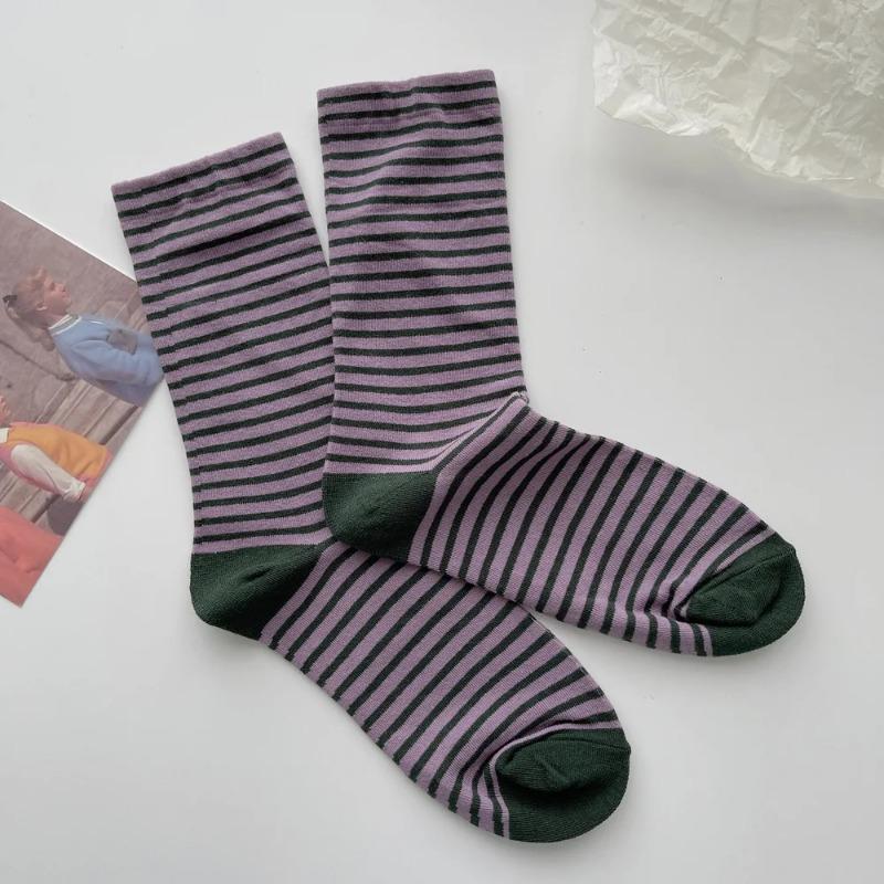 Retro Gestreiften Socken Frauen Mitte Rohr Socken Frühling Herbst Koreanische Japanischen Strümpfe violett von Joom DACH
