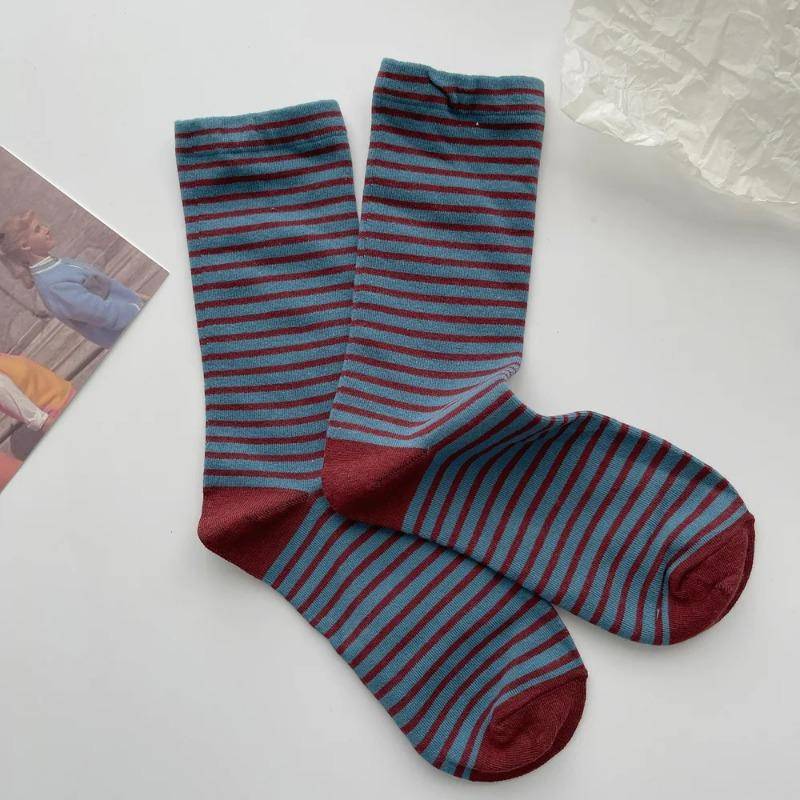 Retro Gestreiften Socken Frauen Mitte Rohr Socken Frühling Herbst Koreanische Japanischen Strümpfe blau von Joom DACH