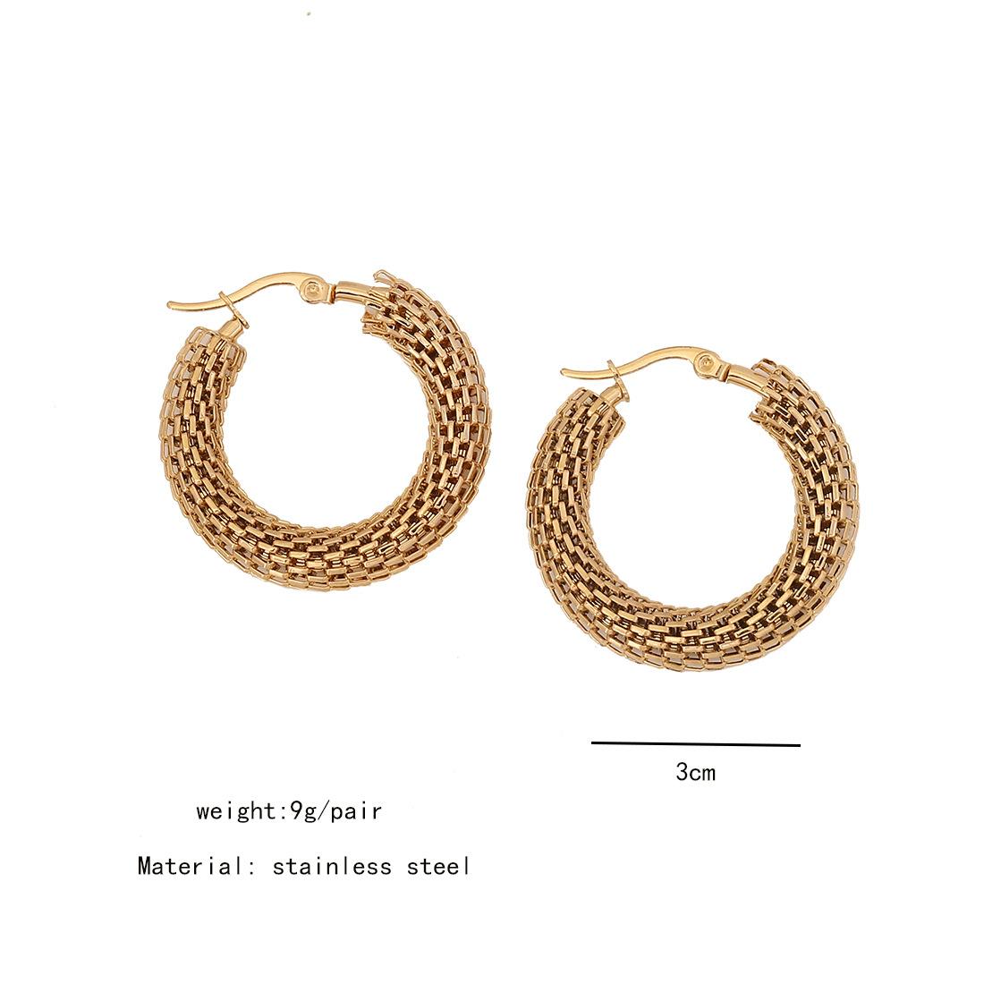 Retro Goldene Edelstahl Creolen 1 Paar Europäische und Amerikanische Geometrische Metallohrringe Personalisierte Mesh-Ohrringe Frauen Weiblich Accessoires goldgelb von Joom DACH