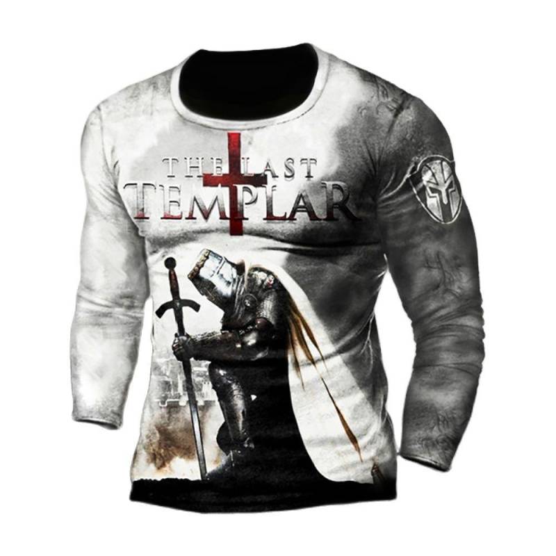 Retro Herren 3D Tempelritter Langarm T-Shirt Street Hip Hop Lose Rundhals T-Shirts Bluse Plus Size Pullover Tops Tees L von Joom DACH