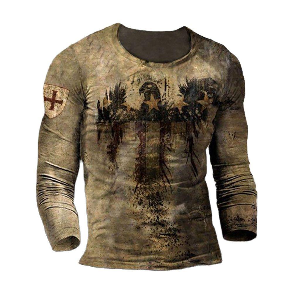 Retro Herren 3D Tempelritter Langarm T-Shirt Street Hip Hop Lose Rundhals T-Shirts Bluse Plus Size Pullover Tops Tees XL von Joom DACH