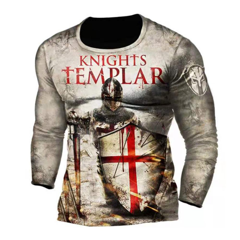 Retro Herren 3D Tempelritter Langarm T-Shirt Street Hip Hop Lose Rundhals T-Shirts Bluse Plus Size Pullover Tops Tees XXL von Joom DACH