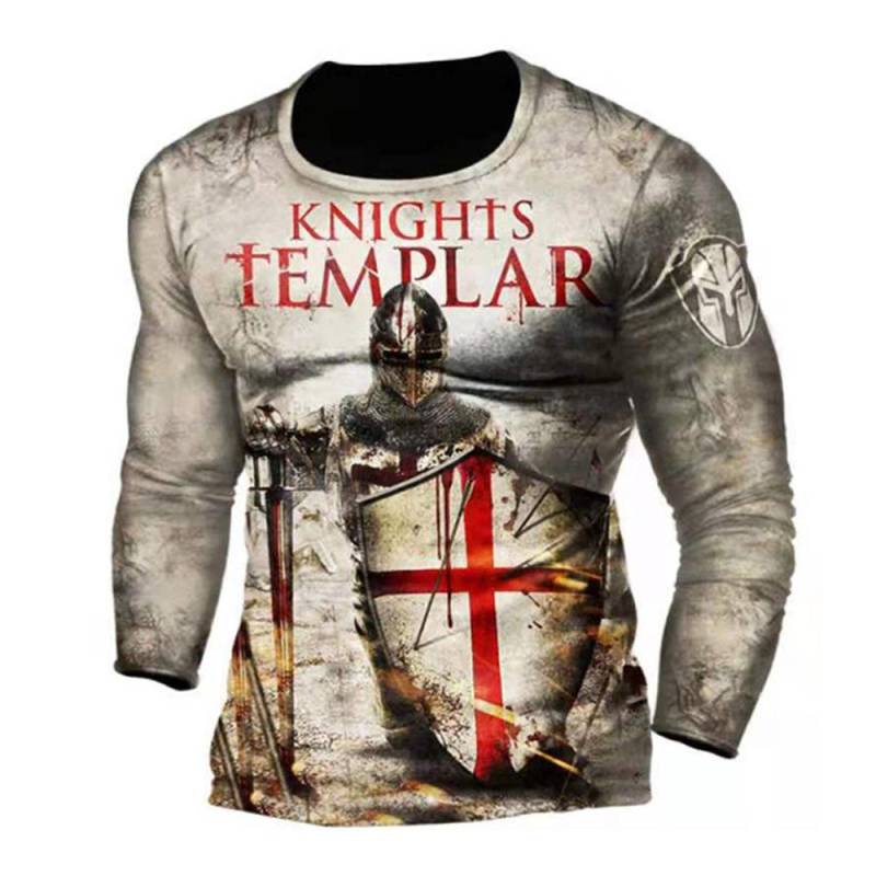 Retro Herren 3D Tempelritter Langarm T-Shirt Street Hip Hop Lose Rundhals T-Shirts Bluse Plus Size Pullover Tops Tees XXL von Joom DACH