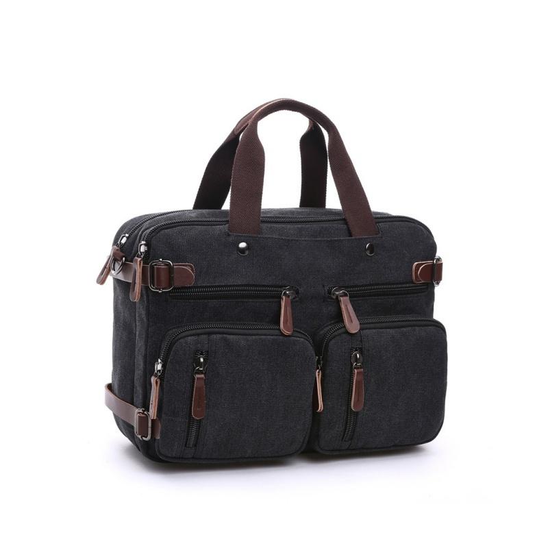 Retro Herren Business Aktentasche Einfache einfarbige Umhängetasche Freizeit Reisetasche Multifunktionale Canvas Tasche Kann Einzel- und Doppelschulter getragen werden 15 inches schwarz von Joom DACH