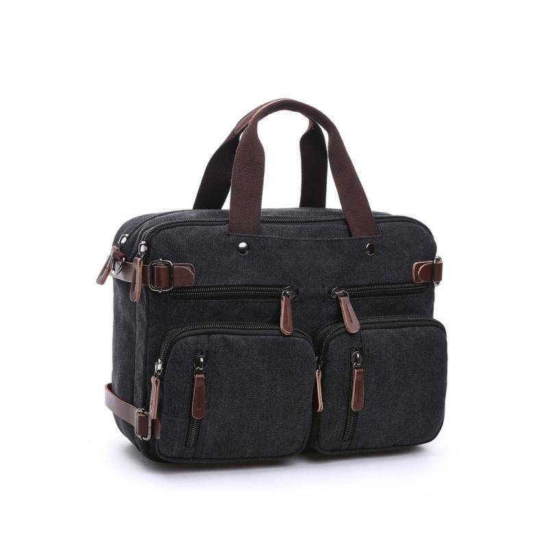 Retro Herren Business Aktentasche Einfache einfarbige Umhängetasche Freizeit Reisetasche Multifunktionale Canvas Tasche Kann Einzel- und Doppelschulter getragen werden 15 inches schwarz von Joom DACH