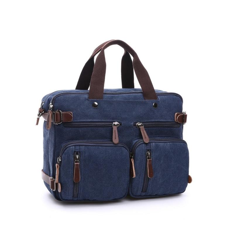 Retro Herren Business Aktentasche Einfache einfarbige Umhängetasche Freizeit Reisetasche Multifunktionale Canvas Tasche Kann Einzel- und Doppelschulter getragen werden 15 inches dunkelblaue von Joom DACH