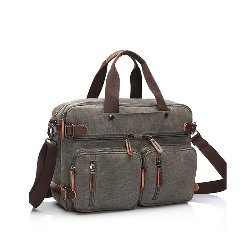 Retro Herren Business Aktentasche Einfache einfarbige Umhängetasche Freizeit Reisetasche Multifunktionale Canvas Tasche Kann Einzel- und Doppelschulter getragen werden 15 inches grau von Joom DACH