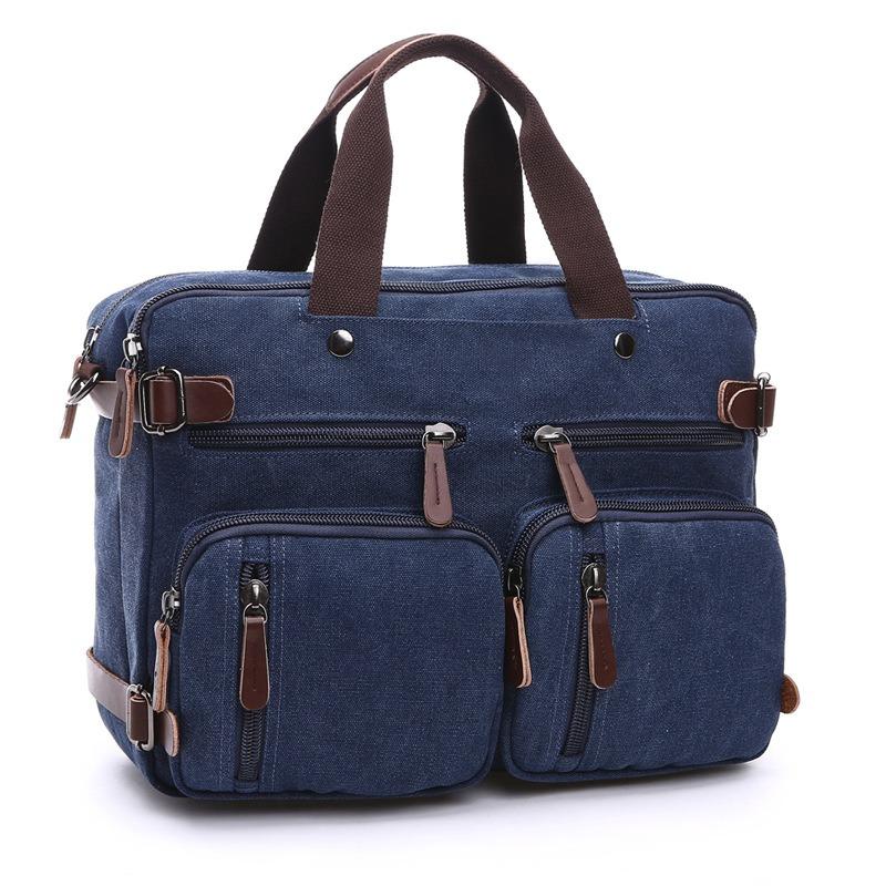 Retro Herren Business Aktentasche Einfache einfarbige Umhängetasche Freizeit Reisetasche Multifunktionale Canvas Tasche Kann Einzel- und Doppelschulter getragen werden 17 inches dunkelblaue von Joom DACH