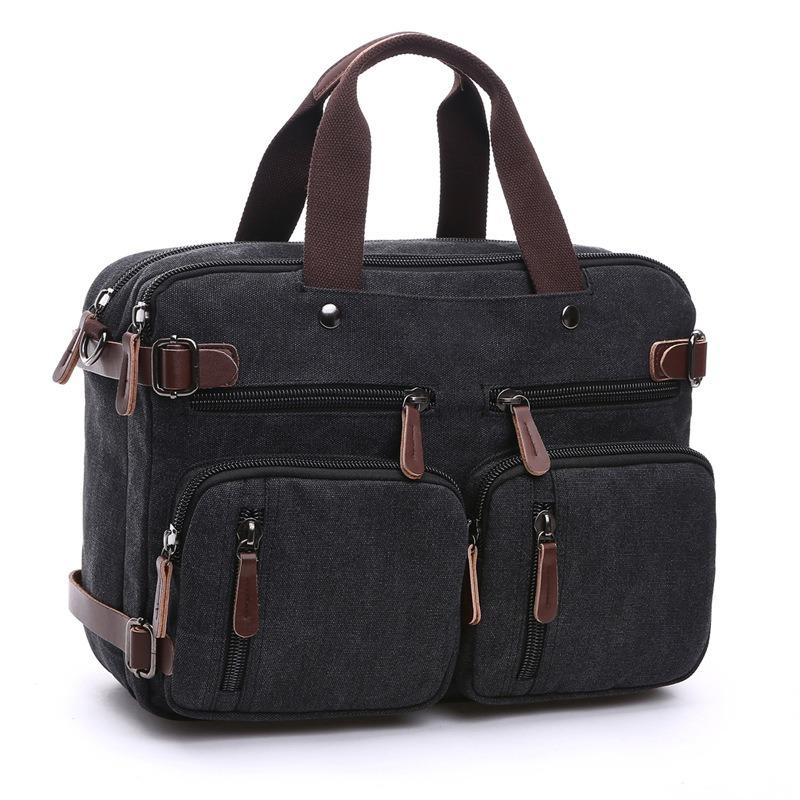 Retro Herren Business Aktentasche Einfache einfarbige Umhängetasche Freizeit Reisetasche Multifunktionale Canvas Tasche Kann Einzel- und Doppelschulter getragen werden 17 inches schwarz von Joom DACH