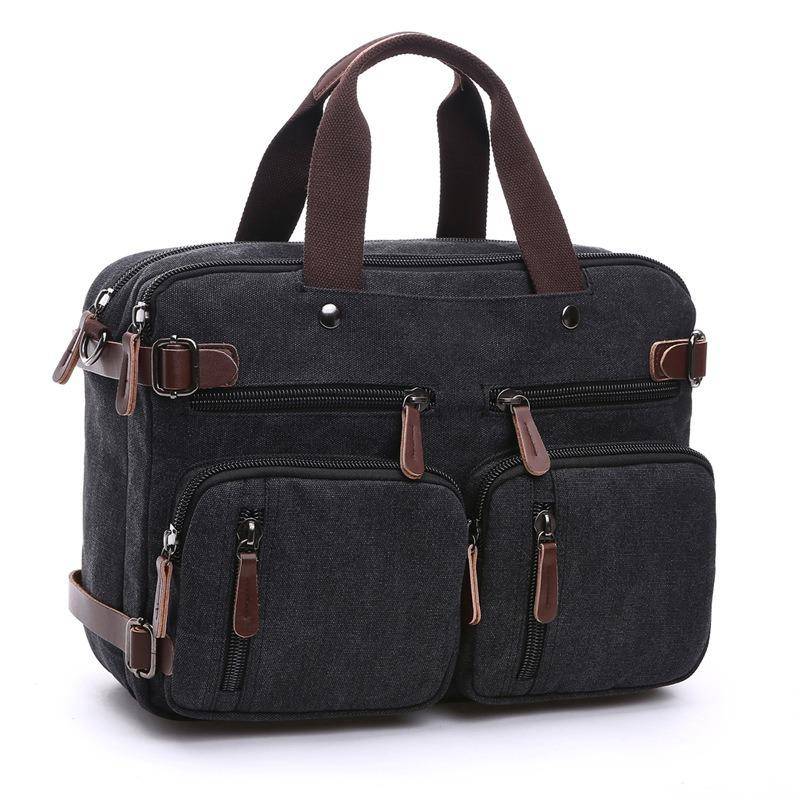 Retro Herren Business Aktentasche Einfache einfarbige Umhängetasche Freizeit Reisetasche Multifunktionale Canvas Tasche Kann Einzel- und Doppelschulter getragen werden 17 inches schwarz von Joom DACH