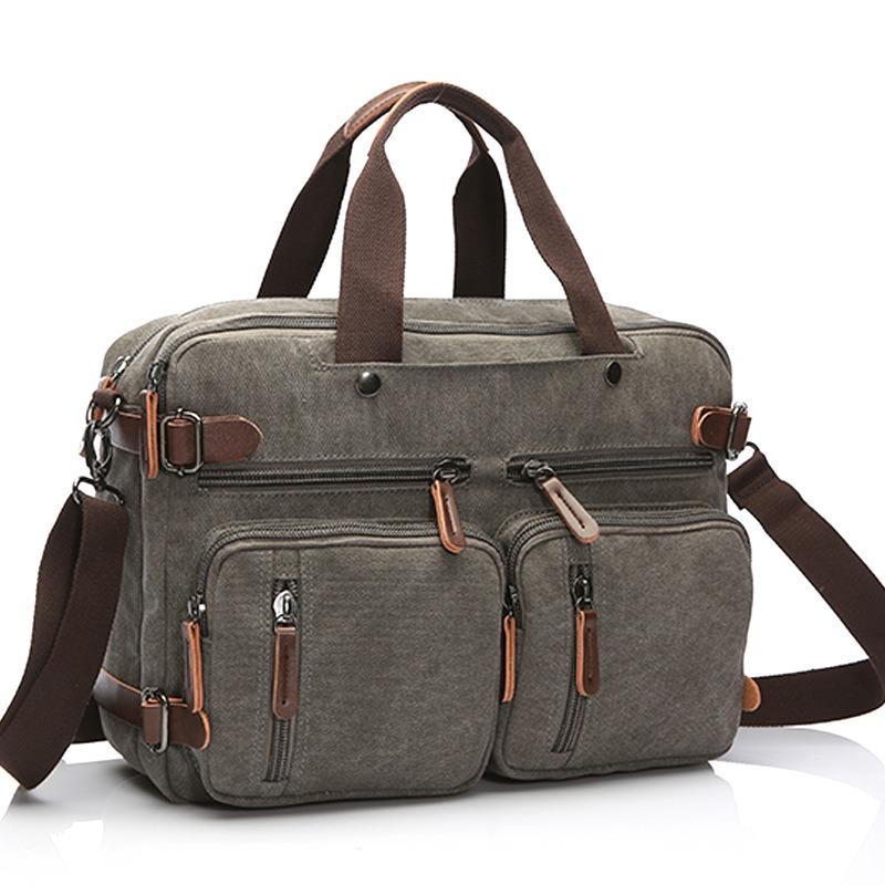 Retro Herren Business Aktentasche Einfache einfarbige Umhängetasche Freizeit Reisetasche Multifunktionale Canvas Tasche Kann Einzel- und Doppelschulter getragen werden 17 inches grau von Joom DACH