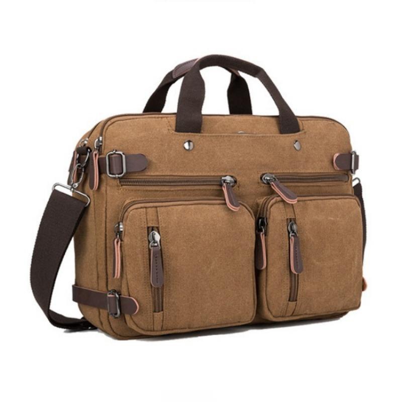 Retro Herren Business Aktentasche Einfache einfarbige Umhängetasche Freizeit Reisetasche Multifunktionale Canvas Tasche Kann Einzel- und Doppelschulter getragen werden 17 inches kaffeebraun von Joom DACH