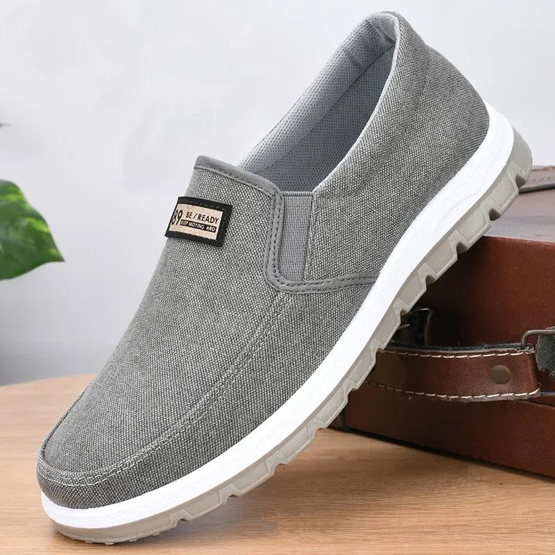 Retro Herren Freizeitschuhe Slip-on Canvas Loafer Bequeme Laufschuhe für Herren Rutschfeste weiche Mokassins Sneakers Autofahrerschuhe 42 licht grau von Joom DACH