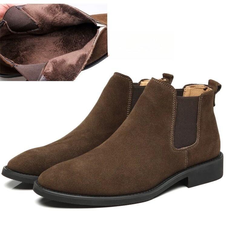 Retro Herren Weite Weite Wildleder Chelsea Boots Britischer Stil Stiefeletten Herbst Winter Freizeitschuhe Bequeme Schlupfstiefel 44 von Joom DACH
