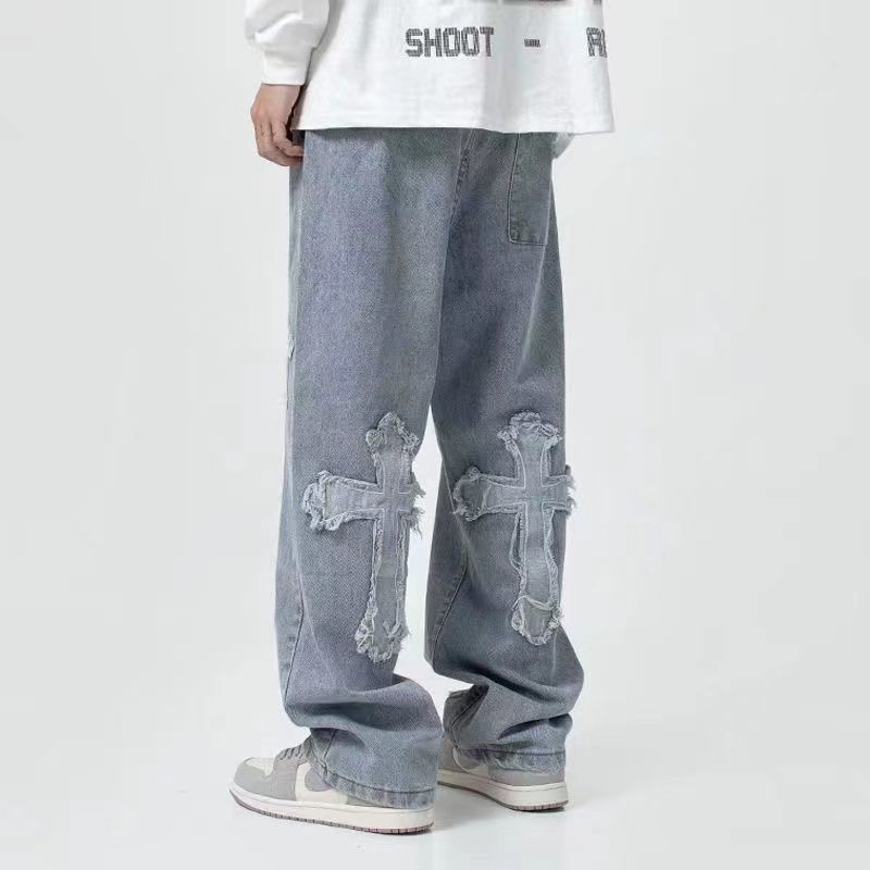 Retro Herren Y2K Kleidung Baggy Wide Leg Jeans Hip Hop Mode Kleidung Frauen Patch Übergroße Gerade Hosen Streetwear Teachwear Für Männer XL blau von Joom DACH