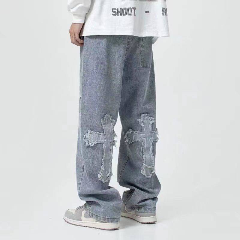 Retro Herren Y2K Kleidung Baggy Wide Leg Jeans Hip Hop Mode Kleidung Frauen Patch Übergroße Gerade Hosen Streetwear Teachwear Für Männer XL blau von Joom DACH