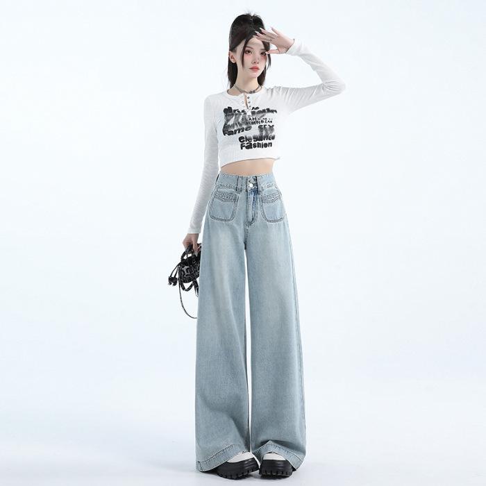 Retro High-Waist Wide-Leg Jeans für Damen Im Herbst Lässig und Vielseitig Lockere Gerade Weitbeinige Hosen für Damen Im Herbst XL von Joom DACH