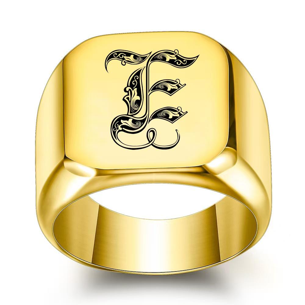 Retro-Initialen-Siegelring für Männer, sperriger schwerer Stempel, männliches Band, Edelstahl, Buchstaben-Schmuck 11 von Joom DACH