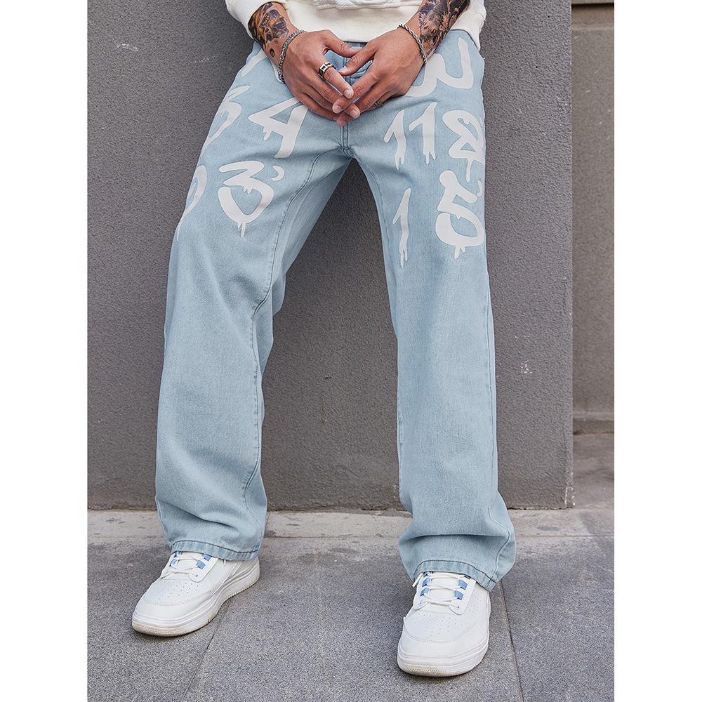 Retro Jeans Herren Frühling und Herbst Neue Trendmarke Locker Gerade Vielseitige Lange Hosen M hellblaue von Joom DACH