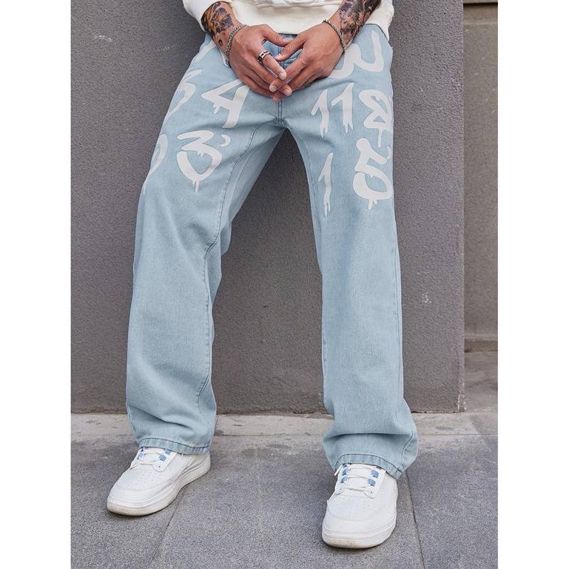 Retro Jeans Herren Frühling und Herbst Neue Trendmarke Locker Gerade Vielseitige Lange Hosen M hellblaue von Joom DACH