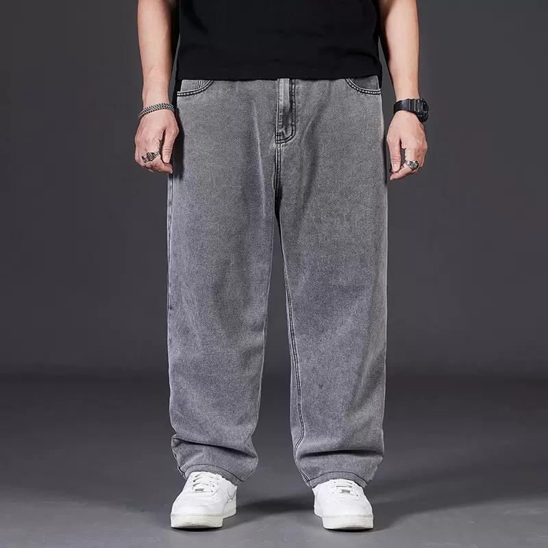 Retro Jeans Herren Herbst Locker Gerade Gerade Weites Bein Elastische Taille Hose Übergröße 38 grau von Joom DACH