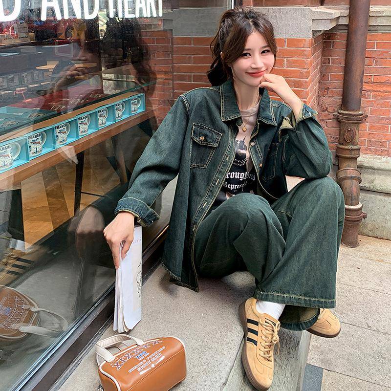 Retro-Jeansanzug im Hong Kong-Stil für den Frühling, neues Sport- und Freizeit-Zweiteiler-Set mit weiten Hosen für Damen XL von Joom DACH