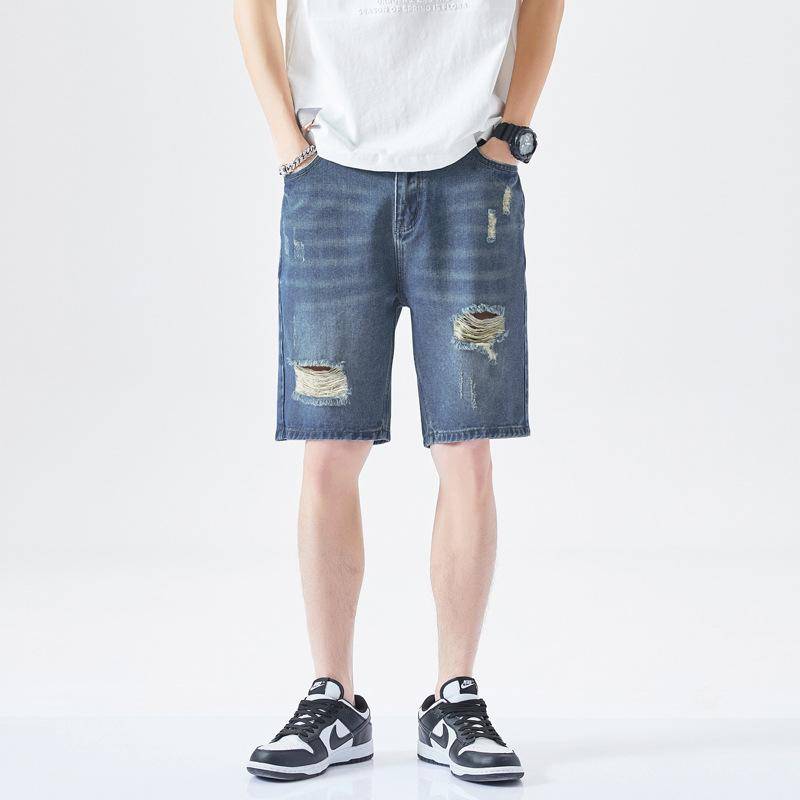 Retro Jeansshorts Herren Sommer Dünn Locker Trendig Lässig Gerade Mittellange Hose Herren Sommer M blau von Joom DACH