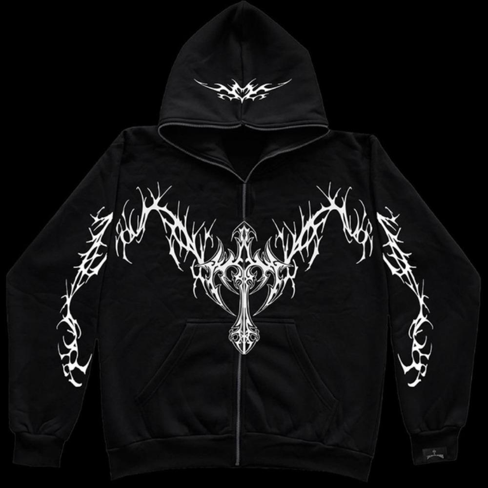 Retro-Kleidung Herren Y2K Style Zipper Hoodie Harajuku Fashion Gothic Streetwear Damen Hip-Hop Punk Übergroße Sportjacke M von Joom DACH