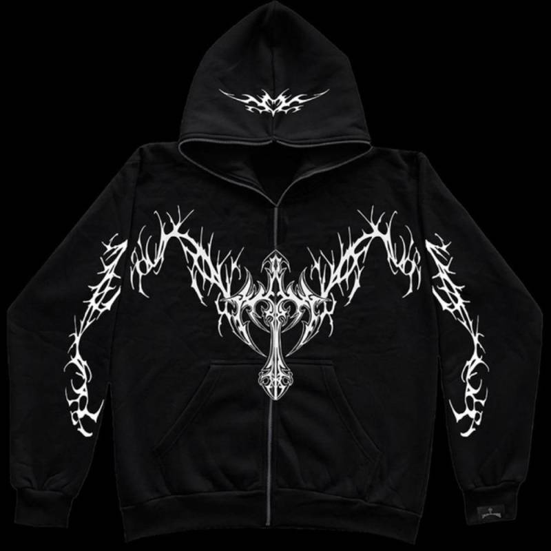 Retro-Kleidung Herren Y2K Style Zipper Hoodie Harajuku Fashion Gothic Streetwear Damen Hip-Hop Punk Übergroße Sportjacke M von Joom DACH