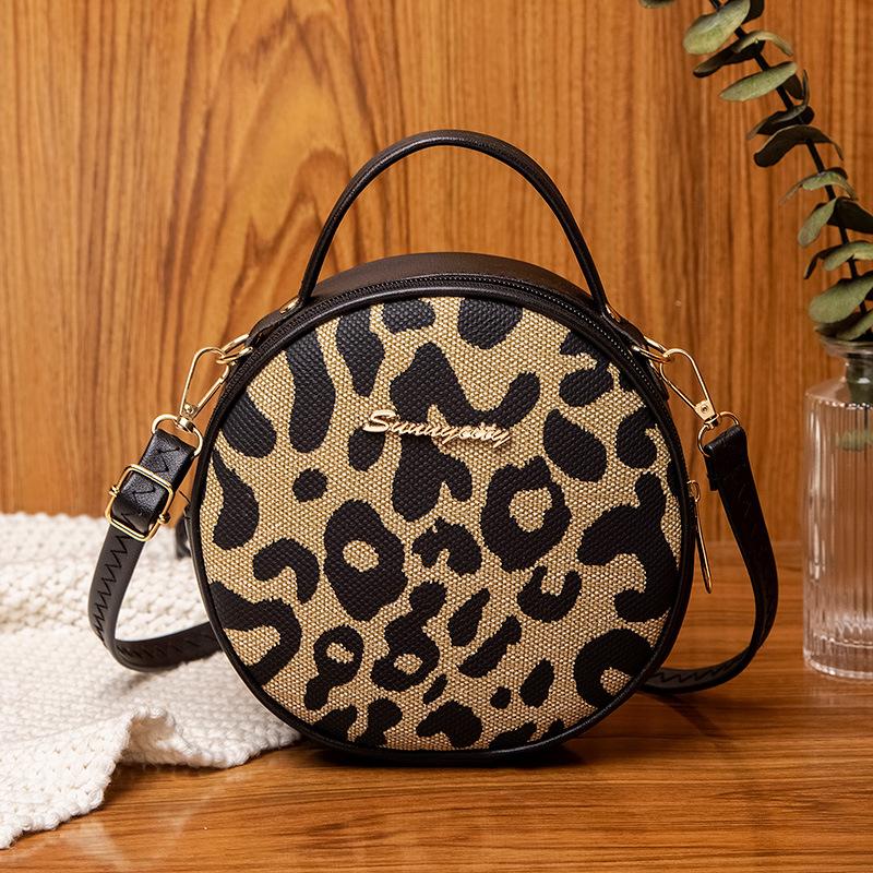 Retro Leopard Print Kleine Runde Tasche Tasche Damen Trend Umhängetasche von Joom DACH