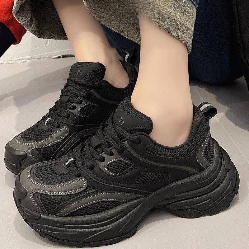 Retro Little Monster Authentische Leder Klobige Sneakers Damenschuhe Frühling Neue Vielseitige Sneaker Damen Plateau Freizeitschuhe 40 von Joom DACH