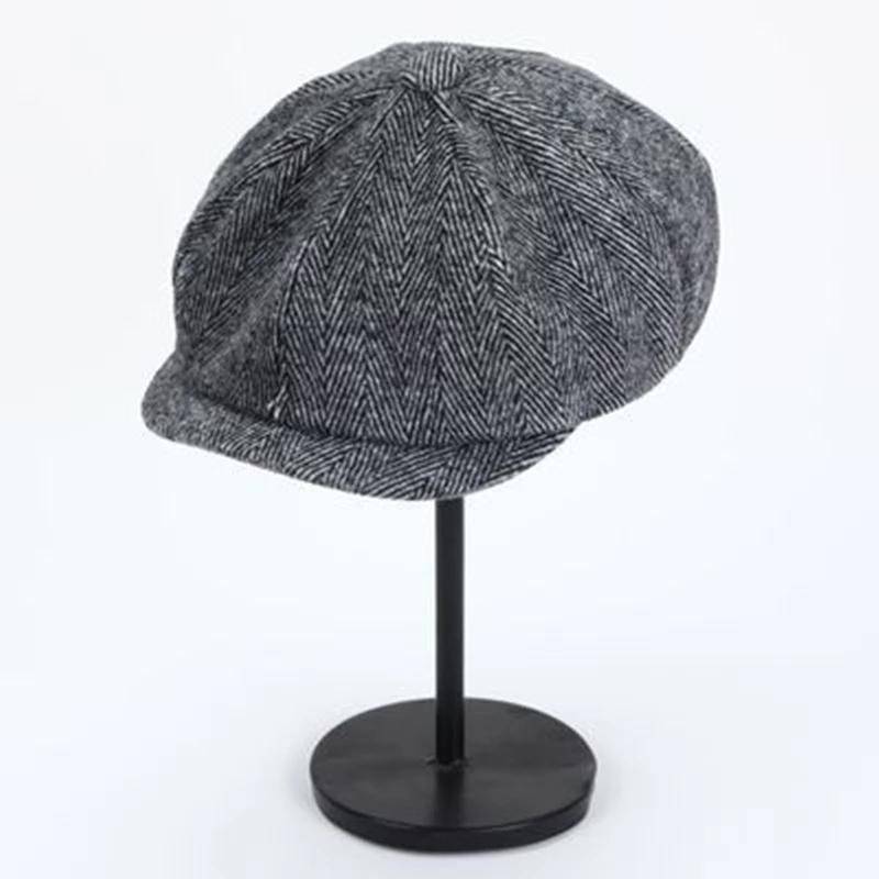 Retro Newsboy Caps Männer Achteckige Hüte Britischen Maler Hut Herbst Winter Fischgräten Flache Kappe Hip Hop Berets Gorras XL grau von Joom DACH
