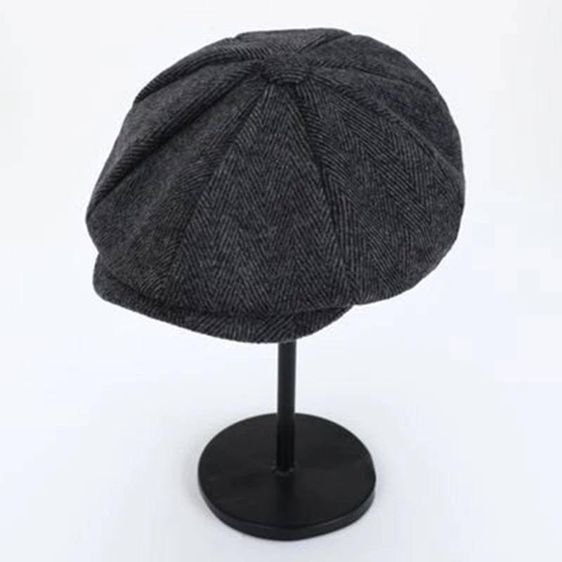 Retro Newsboy Caps Männer Achteckige Hüte Britischen Maler Hut Herbst Winter Fischgräten Flache Kappe Hip Hop Berets Gorras XL dunkelgrau von Joom DACH