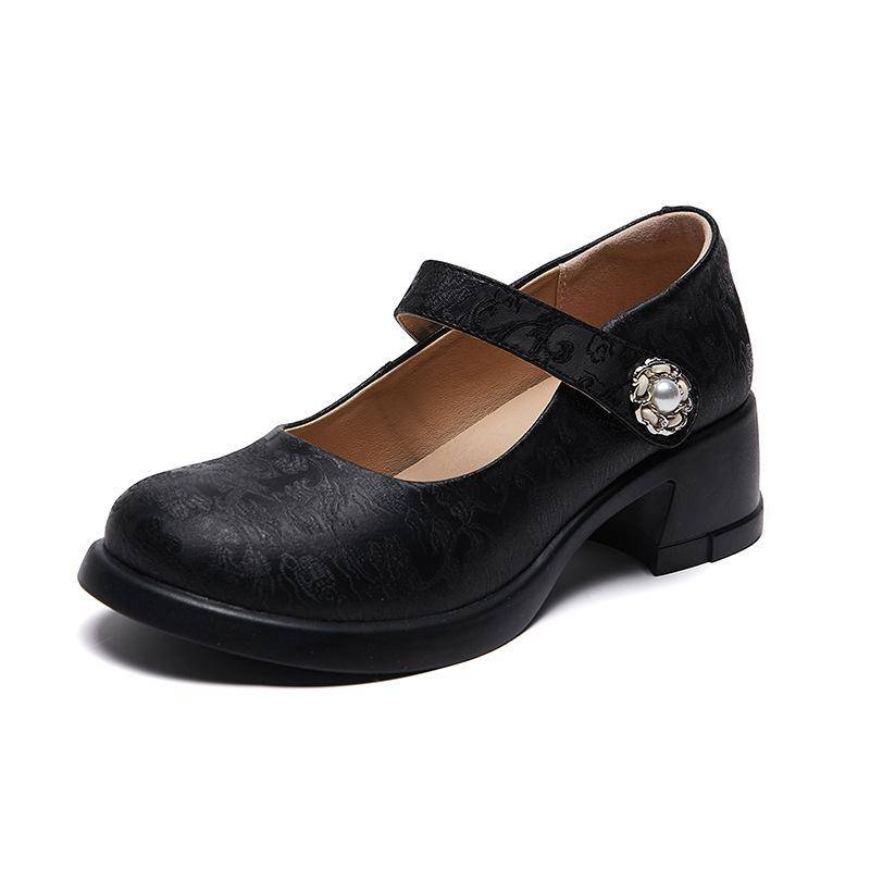 Retro Pumps Schuhe für Damen Med Blockabsatz Handgefertigte Mary Janes Schuhe 2024 Damen Vintage Echtes Leder Elegante Pumps Pumps CN 40 von Joom DACH