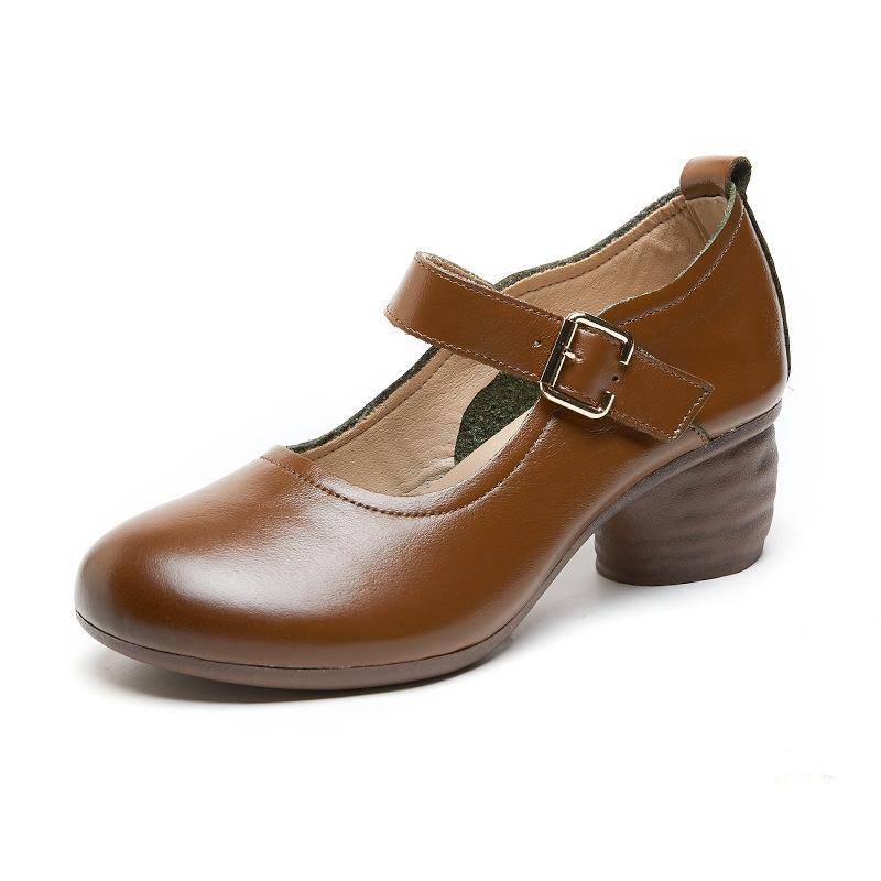 Retro Pumps Schuhe für Damen Med Blockabsatz Handgefertigte Mary Janes Schuhe 2024 Damen Vintage Echtes Leder Elegante Pumps Pumps CN 39 von Joom DACH