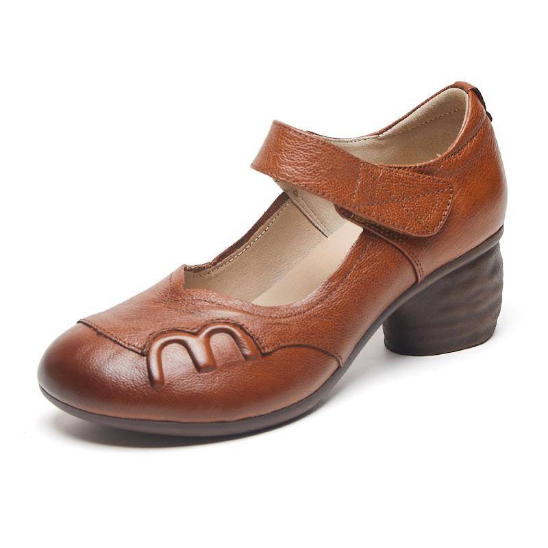 Retro Pumps Schuhe für Damen Med Blockabsatz Handgefertigte Mary Janes Schuhe 2024 Damen Vintage Echtes Leder Elegante Pumps Pumps CN 39 von Joom DACH