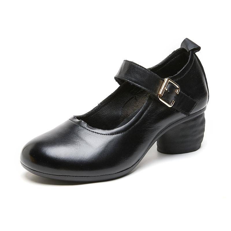 Retro Pumps Schuhe für Damen Med Blockabsatz Handgefertigte Mary Janes Schuhe 2024 Damen Vintage Echtes Leder Elegante Pumps Pumps CN 40 von Joom DACH