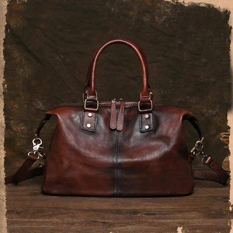 Retro-Reisetasche aus echtem Leder für Herren, weiches Rindsleder, Unisex, Reisetasche, große Umhängetasche, 2024, Herrengepäck, Seesäcke kaffeebraun von Joom DACH