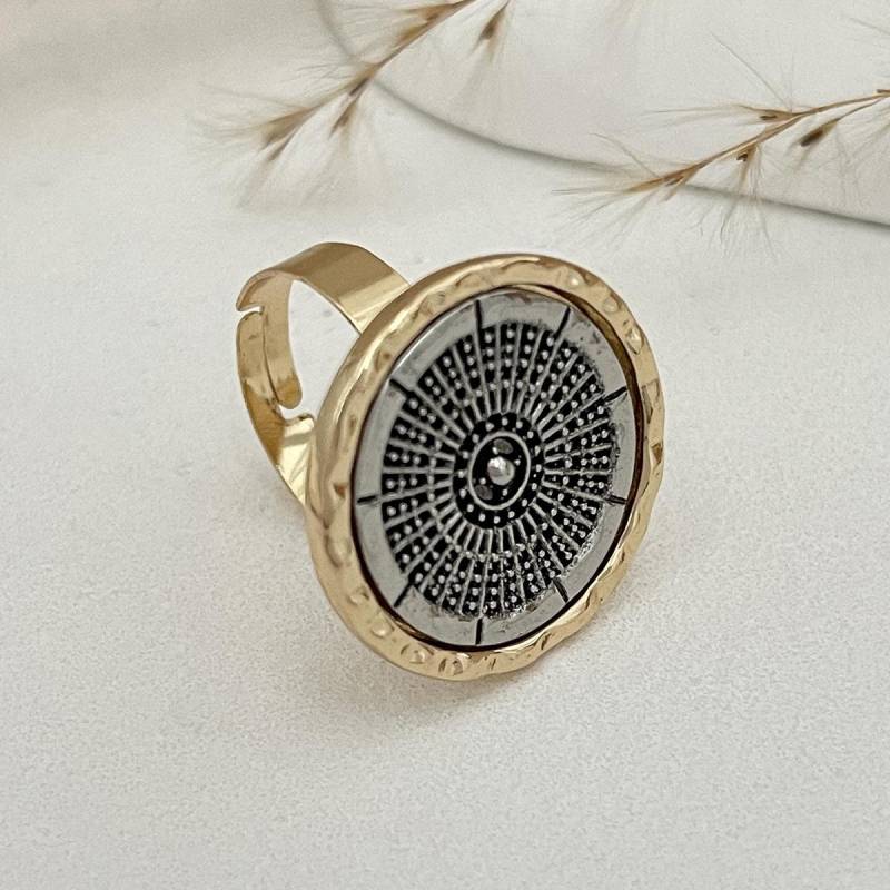 Retro-Ring mit runder Öffnung für Damen und Herren, antiker Punk-Modeschmuck, geometrischer dreidimensionaler Mond, große Blume von Joom DACH