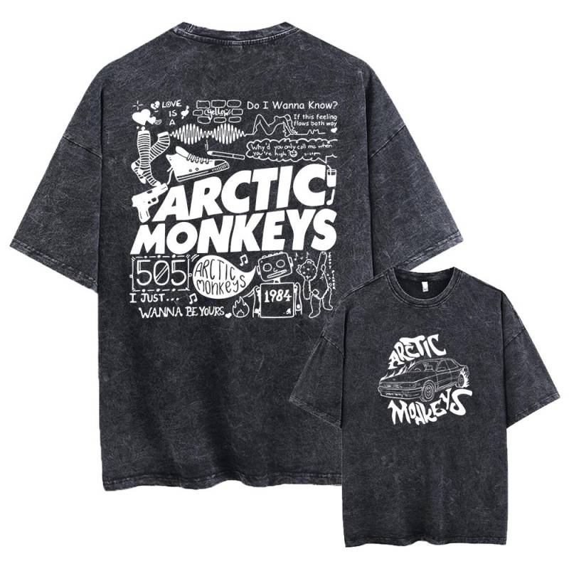 Retro Rock Arctic Monkeys Musikalbum Grafik T-Shirt Herren Vintage Washed Oversized Kurzarm T-Shirt Y2k Hip Hop Streetwear M von Joom DACH