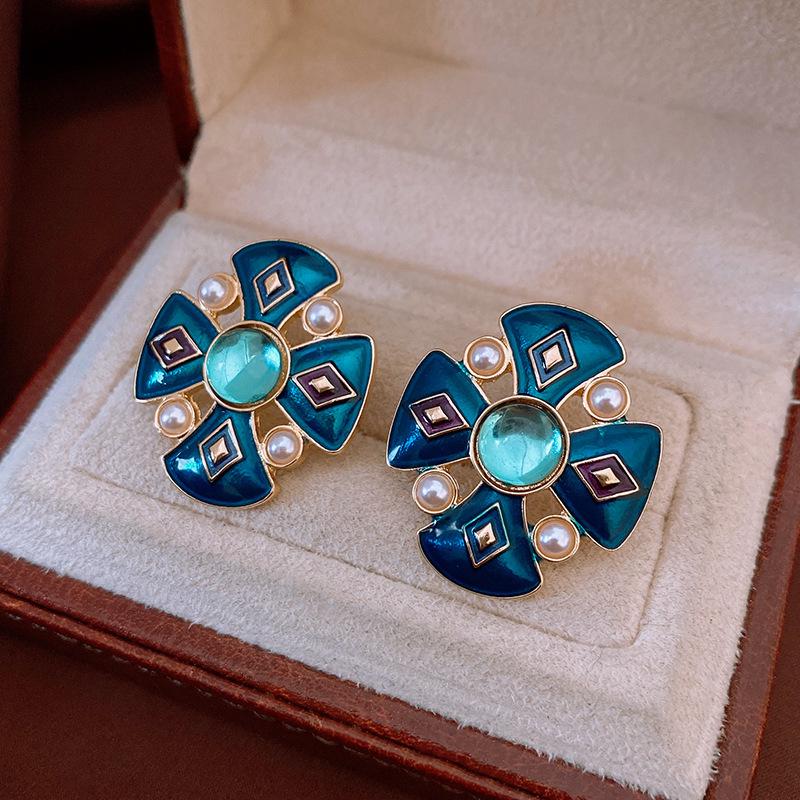 Retro Silbernadel Eingelegte Diamant Kristall Perlen Ohrringe - Luxuriöse Lange Europäische & Amerikanische Stil Ohrringe für Frauen von Joom DACH