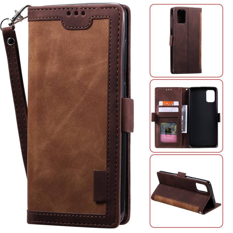 Retro Splicing Kartenfächer Flip Wallet Ledertasche für Samsung S23 S22 S21 S20 Ultra Plus S21 S20FE A13 A53 A54 /iPhone 15 14 Plus 13 12Pro Max XS Max Samsung S22 Plus dunkelbraune von Joom DACH