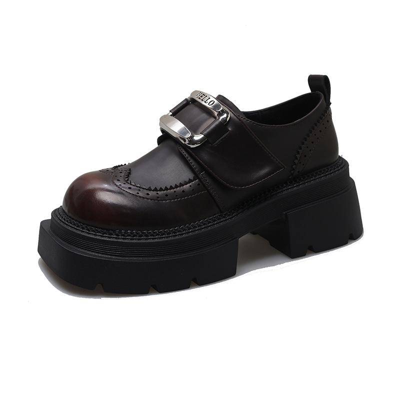 Retro Square Toe Lederschuhe Frühling Neue Muffin Dickbesohlte Leder Loafers Frauen Mary Jane High Heel Pumps 40 von Joom DACH