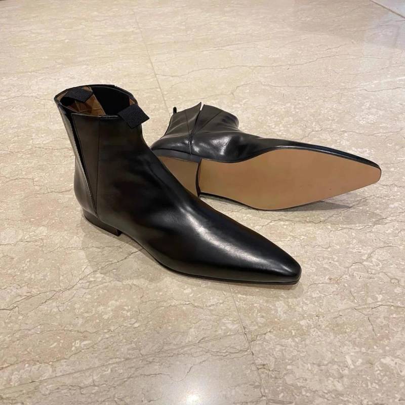 Retro Stiefeletten Damen Herbst/Winter Echtes Leder Spitz Chelsea Boots Damen Flache Barfußschuhe für Damen Dünne Schuhe Damen 37 schwarz von Joom DACH