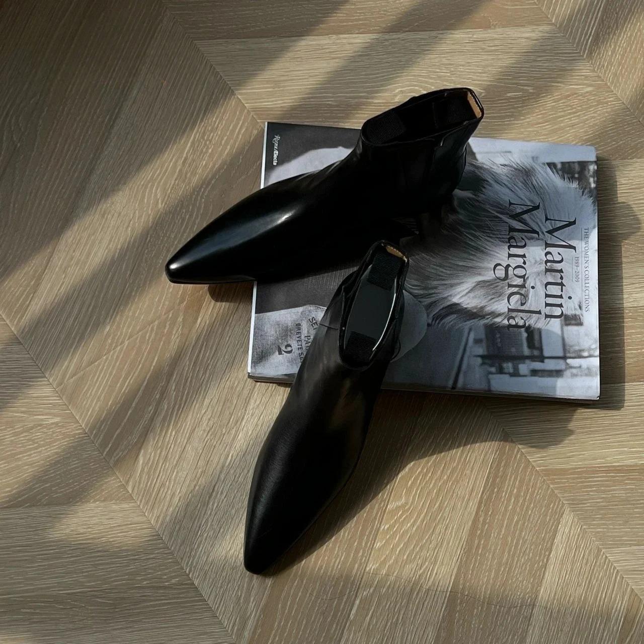 Retro Stiefeletten Damen Herbst/Winter Echtes Leder Spitz Chelsea Boots Damen Flache Barfußschuhe für Damen Dünne Schuhe Damen 38 von Joom DACH