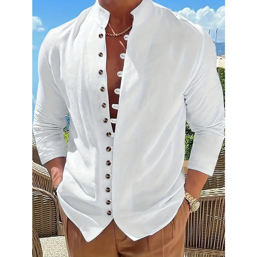 Retro-Stil Übergröße Einfarbig Herren Baumwolle und Leinen Langarm Button-Down-Hemd mit Stehkragen Frühling Herbst Outdoor S grau Retro-Stil Übergröße Einfarbig Herren Baumwolle und Leinen Langarm Button-Down-Hemd mit Stehkragen Frühling Herbst Outdoor S grau von Joom DACH